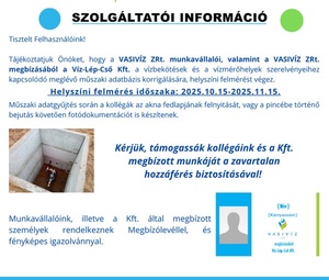 Tájékoztatás a Vasivíz Zrt helyszíni felméréséről